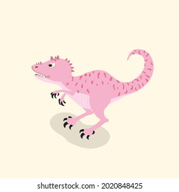 pink cute dinosaur on yellow pastel color background, kids concept on vector illustration image.