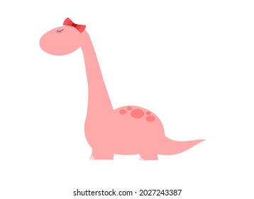 pink cute dinosaur pictures. It has a long neck shape and spines on its back. on a white background.
