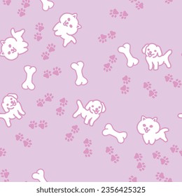 Pink cute dogs. Can be printed on any material: package, merch, fabric, home. space pattern.