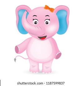 Pink Cute Elephant Cartoon, Vector Illustration 10
