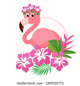 Pink cute pink flamingo vector illustration