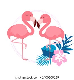 Pink cute pink flamingo vector illustration