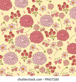 pink cute flowers over beige background. vector illustration