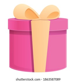 Pink cute gift box icon. Cartoon of pink cute gift box vector icon for web design isolated on white background