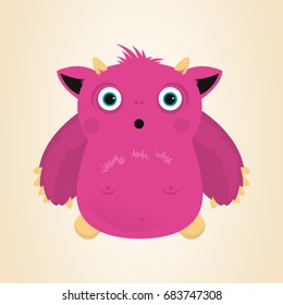 Pink Cute Hairy Monster. Illustration for children.