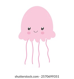 Pink cute Jellyfish vector illustration isolated on white background