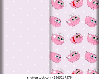 Pink cute kids pattern set with cartoon piggy. Kids background, textile, wrapping paper, print, children's book