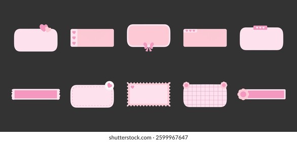 pink cute label text box vector set