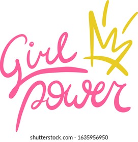 pink cute lettering style lettering for girls with yellow crown and additional elements, handwritten, design for clothing, children, accessories, office, banners, posters, feminism, print, slogan