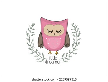 pink cute owl vector design hand drawn