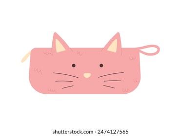 Pink cute pencil case for storage of school supplies and stationery vector illustration