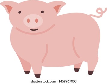 Pink cute pig, illustration, vector on white background.