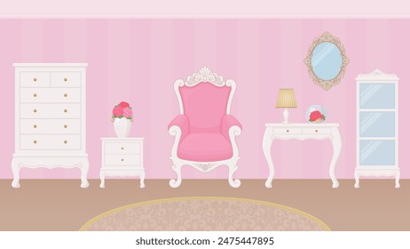 Ilustración de fondo de sala de princesa linda rosa_16:9