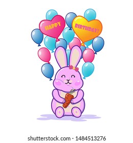 Pink cute rabbit got a carrot for his Birthday and he is happy 