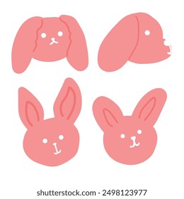 Pink cute rabbit set cartoon 