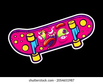 pink cute skateboard cartoon character vector