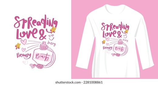 Pink cute slogan text. Perfume bottle drawing. Vector illustration design for kids fashion graphics, t shirt prints.