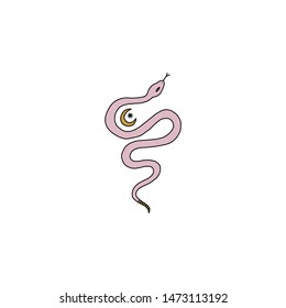 Pink Cute Snake Moon Vector Clipart Illustration Sticker