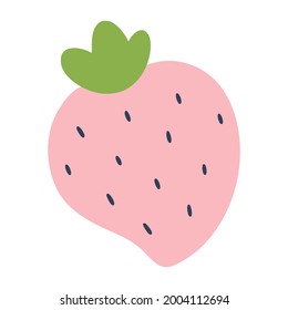 Pink cute strawberry in  doodle style. Vector icon with  berry on  white background.