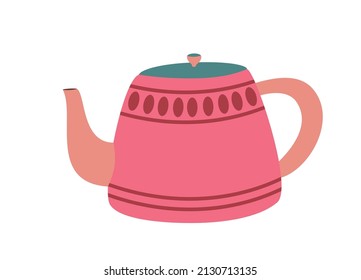 Pink cute teapot, vector flat illustration, isolated, cartoon.