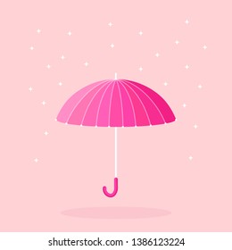 Pink cute umbrella for girl. Vector flat design