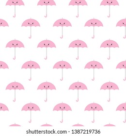 Pink cute umbrellas seamless background pattern vector illustration. Kawaii style