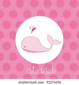 pink cute whale over pink circles vector illustration