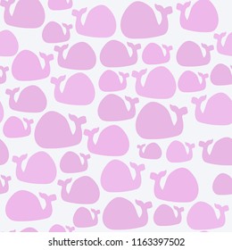 Pink cute whales on light background. Simple seamless pattern.