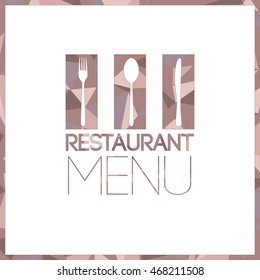 Pink cutlery kitchen polygon menu design. Triangle restaurant background