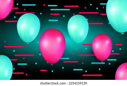 Pink and cyan balloons with black background premium vector