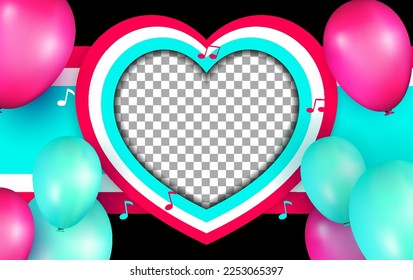 Pink and cyan balloons vector with image space love shape on Abstract background premium vector