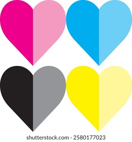 pink cyan black and yellow heart seamless pattern, heart vector illustration.