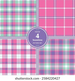 Pink Cyan and White Seamless Pattern Set of 4