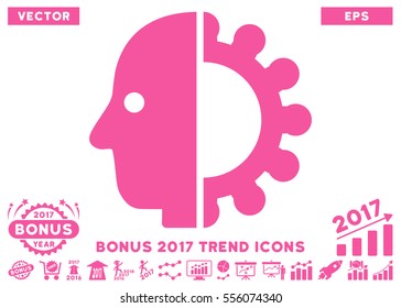 Pink Cyborg Head icon with bonus 2017 year trend pictures. Vector illustration style is flat iconic symbols, white background.