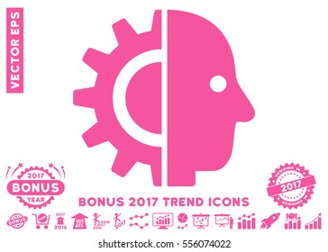 Pink Cyborg Head pictograph with bonus 2017 trend pictograph collection. Vector illustration style is flat iconic symbols, white background.
