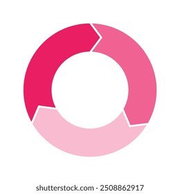 Pink cycle diagram with arrows 3 steps pie chart or circle graph for business presentation concept. Progress for marketing and education goal vector.