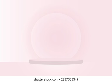 Pink Cylinder 3D podium on pink background.  Pink 3D stage podium mockup for product placement. Vector Illustration.