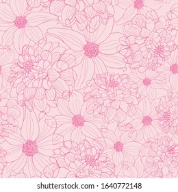 Pink dahlia textured seamless pattern