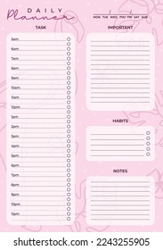 
Pink daily planner with flamingo drawings in the background and with spaces for notes and habit tracking