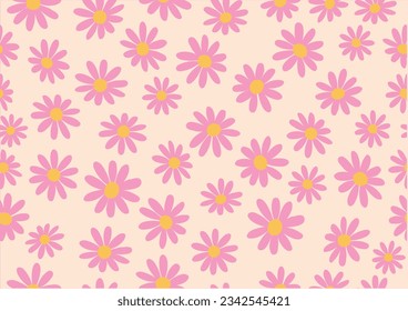 pink daisy bloom flower hand drawn design seamless repeating retro vintage 
