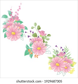 Pink daisy bouquets with greenery and additional purple, orange, yellow flower