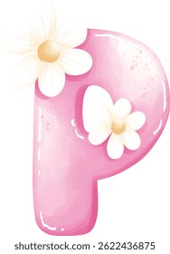 pink daisy English alphabet, blossoming word.