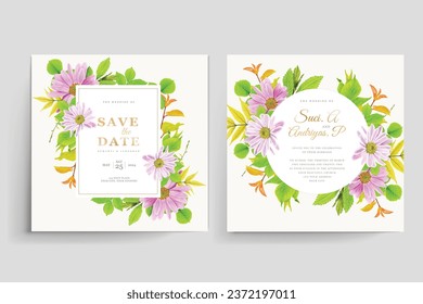 pink daisy floral watercolor invitation card set