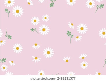 pink daisy flower ditsy flower repeating seamless 