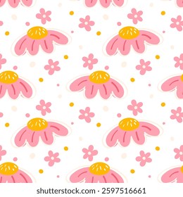 Pink Daisy Flower Seamless Pattern with Soft Yellow Accents – Great for Textile, Invitations, and DIY Crafts