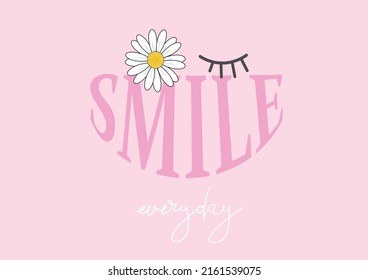 pink daisy flower smile face lasche hand drawn design positive quote