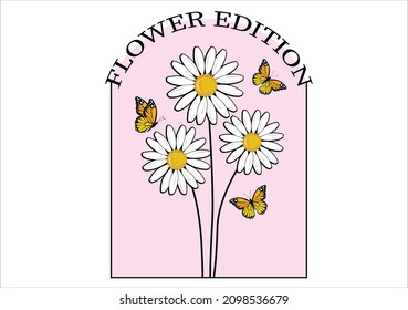pink daisy flower vector hand drawn design