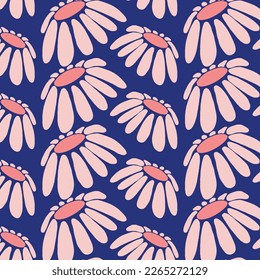 Pink daisy flowers seamless background repeating pattern. Cute minimal floral pattern perfect for textile, fashion, kids, wallpaper, wrapping and background design