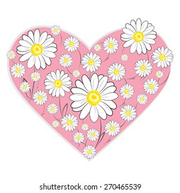 Pink Daisy Heart Drawing Vector Illustration