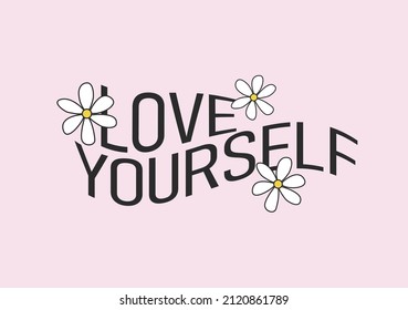 Pink Daisy Love Yourself Flower 70s Stock Vector (Royalty Free ...